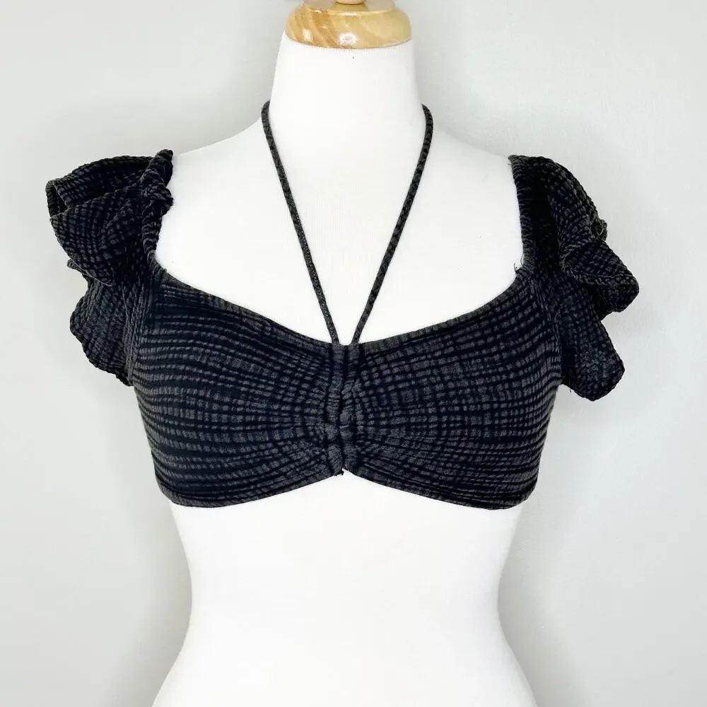 Anthropologie Daily Practice Womens Crop Top Noir Jerry Cinched Ruffle Black M - Picture 2 of 7